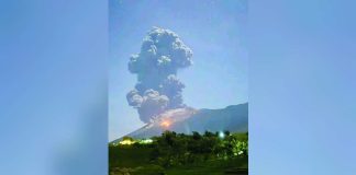 A 2,500-meter ash plume rose from the Kanlaon Volcano following a two-minute moderately explosive eruption at 7:04 p.m. on Feb. 26, according to the Philippine Institute of Volcanology and Seismology. The eruption sent pyroclastic density currents down the eastern and southeastern slopes and sparked a forest fire in La Castellana. ETHAN ASENTISTA FB PHOTO