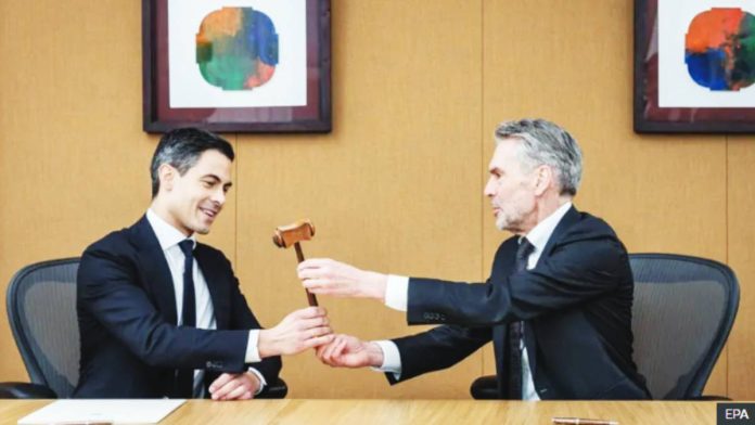 Netherlands Outgoing Prime Minister Dick Schoof during a handover ceremony with his successor Rob Jetten. EPA