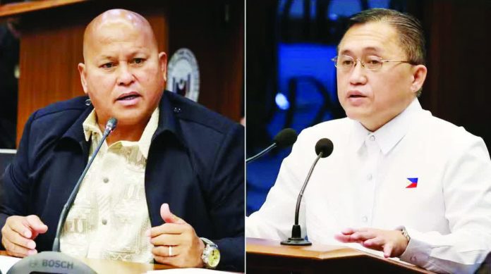 No_ICC_arrest_copy_resized_compressed Senators Ronald “Bato” dela Rosa (left) and Christopher Lawrence “Bong” Go are among the eight co-perpetrators identified in the lesser redacted version of the document containing charges against former President Rodrigo Duterte submitted by the International Criminal Court - Office of the Prosecutor.