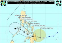 WESTERN VISAYAS ORDERS PRE-EMPTIVE EVACUATIONS The Philippine Atmospheric, Geophysical and Astronomical Services Administration (PAGASA) on Thursday, February 5, said “Basyang” is expected to make landfall in Western Visayas this Friday night. Photo shows the track and intensity forecast of “Basyang” as of 5 p.m. on Thursday. DOST-PAGASA PHOTO