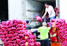 Imported onions are offloaded from a truck in Divisoria, Manila. Data from the Department of Agriculture showed there is no oversupply of imported onions in the country. PNA PHOTO BY YANCY LIM