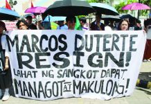 EDSA@40: 3,000 ILONGGOS RALLY | Church, youth, rights groups revive People Power spirit in call for reforms Youth protesters hold a bold banner reading “Marcos Duterte Resign” during the EDSA@40 prayer rally in Iloilo City on February 25, 2026, as demonstrators call for accountability and an end to corruption. AJ PALCULLO/PN