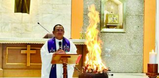 Reverend Father Angelo Colada, spokesperson and director of Archdiocese of Jaro’s Social Communication Office, leads the burning of blessed palms to prepare ashes for Ash Wednesday rites, signalling the start of the Lenten season in Iloilo City. PHOTO FROM ARCHDIOCESE OF JARO, COMMISSION ON SOCIAL COMMUNICATIONS