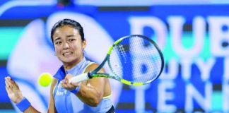 Alexandra Eala celebrates after defeating Sorana Cîrstea to advance to the quarterfinals of the Dubai Duty Free Tennis Championships in Dubai, UAE. PHOTO COURTESY OF RYAN LIM