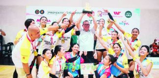 Members of the Bacolod Tay Tung High School Thunderbolts celebrate after ruling the National Grassroots Volleyball League. NGVL PHOTO