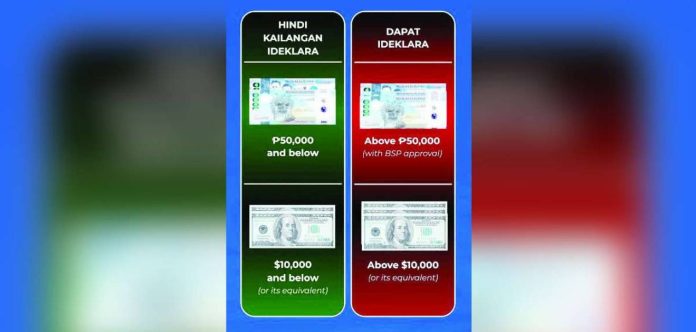 The Bureau of Customs says that the existing policies on the bringing in and taking out of Philippine and foreign currencies are meant to guide travelers, not burden them. BOC/FACEBOOK PHOTO