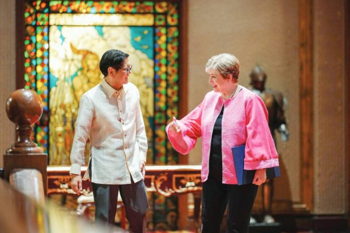 Marcos IMF copy President Ferdinand Marcos Jr. welcomed International Monetary Fund managing director Kristalina Georgieva in Malacañan Palace on March 12, 2026. They discussed economic reforms aimed at sustaining the Philippines’ growth momentum and strengthening resilience. JOHN ANDREI GUTIERREZ, INQUIRER.NET TRAINEE