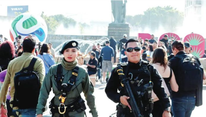 There is less than 100 days until the start of the 2026 World Cup in Canada, Mexico and the United States. Photo shows police officers guarding an area for the games in Guadalajara, Mexico. GETTY IMAGES