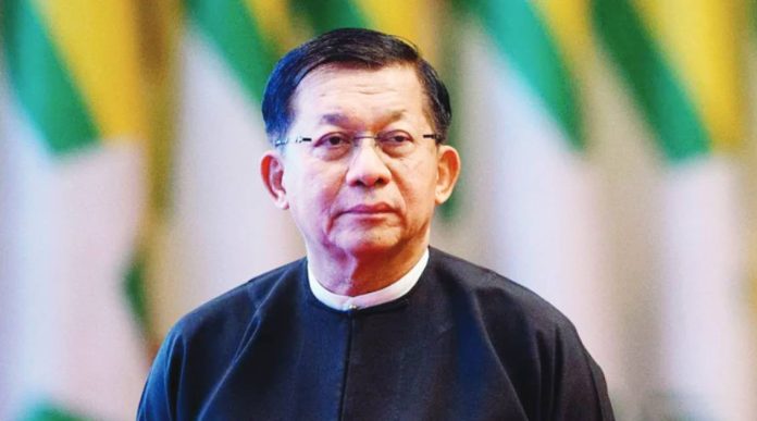 Myanmar Min Aung Hlaing has been sanctioned by many Western countries for leading a military coup five years ago. AFP VIA GETTY IMAGES