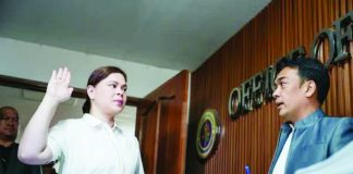 At the Taguig City Prosecutor’s Office, Vice President Sara Duterte-Carpio lodged a complaint for perjury against alleged bagman Ramil Madriaga. PHOTO FROM INDAY SARA DUTERTE FACEBOOK