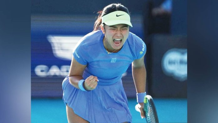 alex Alexandra Eala reacts after snatching a game against Karolína Muchová in the second set. PHOTO FROM ALEX EALA'S INSTAGRAM ACCOUNT