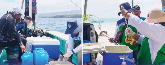 boracay WATER WATCH IN BORACAY. Personnel of the Department of Environment and Natural Resources – Environmental Management Bureau (DENR-EMB) Region 6 collect and analyze water samples from key outfall sites around Boracay Island as part of the agency’s regular monitoring of coastal water quality to ensure the island’s marine environment remains safe and compliant with environmental standards. PHOTOS COURTESY OF EMB REGION 6