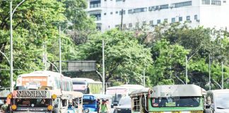 Traditional jeepneys slow down during rush hour traffic along Eliptical Road in Quezon City. The government will roll out an expanded fuel subsidy program for drivers nationwide beginning April 6. PNA