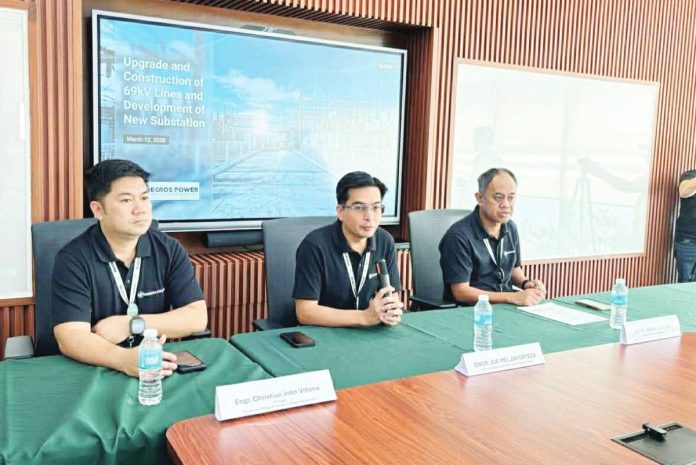 secondary negros power Engr. Joe-Mel Zaporteza (center), vice president and chief operating officer of Negros Electric and Power Corporation, outlines the key infrastructure projects slated for 2026 – 69-kilovolt sub-transmission line upgrade and development of new substations.