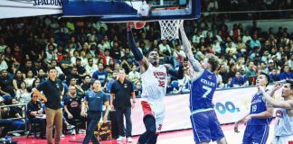 Barangay Ginebra San Miguel Kings’ Justin Brownlee attacks the basket for a crucial layup. PBA PHOTO