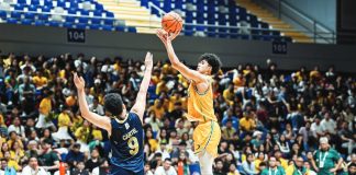 Far Eastern University-Diliman Baby Tamaraws’ Cabs Cabonilas pulls up for a shot during their championship-clinching win over National University Nazareth School Bullpups. UAAP PHOTO