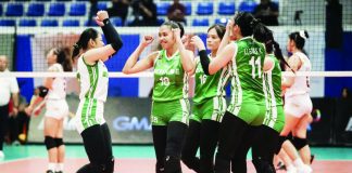 College of St. Benilde Lady Blazers clinch a twice-to-beat quarterfinals incentive with their win over San Sebastian College-Recoletos Lady Stags. NCAA PHOTO