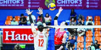 Savannah Davison of the PLDT High Speed Hitters attacks against the defense of Farm Fresh Foxies’ Trisha Tubu during their five-set showdown in the 2026 PVL All-Filipino Conference at the Filoil Centre in San Juan City, Metro Manila. PVL PHOTO