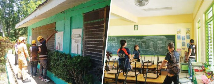 structural-inspection Personnel of the Municipal Disaster Risk Reduction and Management Office – Guimbal, together with the Municipal Engineering Office and the Bureau of Fire Protection –Guimbal, conduct structural inspections of public school buildings following a magnitude 4.8 earthquake that struck Monday night, March 2. Guimbal was identified as the earthquake’s epicenter. Photo from Guimbal MDRRMO Facebook Page
