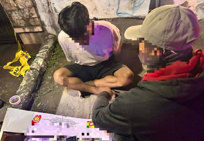 student marijuana Police confiscated four plastic sachets of suspected dried marijuana leaves from alias "Alog" (left) during an anti-illegal drug operation in Barangay Tigayon, Kalibo, Aklan on March 11. AKLAN PPO PHOTO