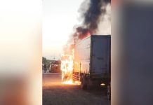 Fire struck a parked wing van in Barangay Inagdangan Centro, Zarraga, Iloilo, early Sunday morning, March 15, 2026, killing a 19-year-old male student trapped in the passenger seat. SCREENGRABBEDFROM JUNE ASENJO FACEBOOK VIDEO