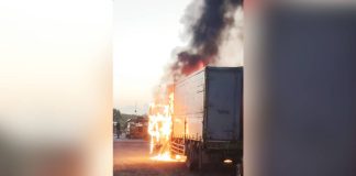 Fire struck a parked wing van in Barangay Inagdangan Centro, Zarraga, Iloilo, early Sunday morning, March 15, 2026, killing a 19-year-old male student trapped in the passenger seat. SCREENGRABBEDFROM JUNE ASENJO FACEBOOK VIDEO