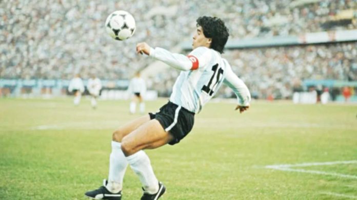 Argentina Diego Maradona was seen mid-play during the 1986 FIFA World Cup qualifying match against Peru. The Argentinian was one of the game’s most gifted players. GETTY IMAGES
