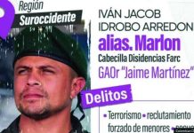 Colombia offers record $1.4-M reward for bomb attack suspect A “wanted” posted bears a photo and the name of the man known as alias “Marlon”. The posted, issued by the Colombian defense ministry accuses him of a number of crimes, including "terrorism, forced recruitment of children, kidnapping". COLOMBIAN DEFENCE MINISTRY