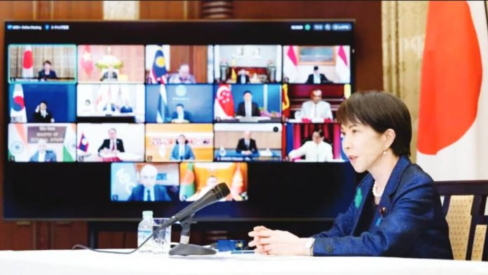 Japan Japanese Prime Minister Sanae Takaichi announces a new cooperation framework on oil after an online meeting with other Asian leaders. JAPAN CABINET PUBLIC AFFAIRS OFFICE