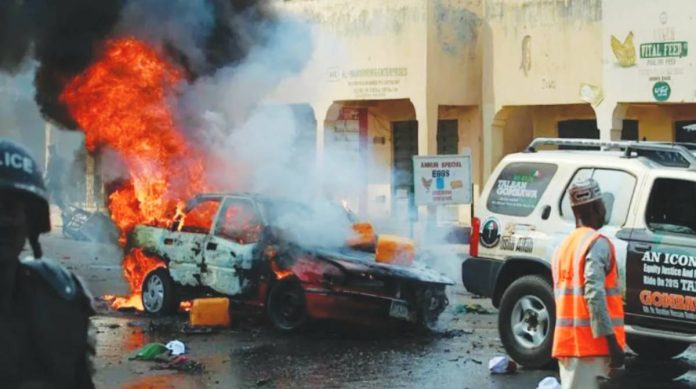 Nigeria A car is on fire after a bombing in Nigeria's north eastern Gombe state. Nigeria has been hit by an Islamist insurgency in the north-east since 2009. ANADOLU VIA GETTY IMAGES