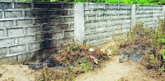 The wall beside a vacant lot in Green Meadows Subdivision, Barangay Ungka I, Pavia, Iloilo, where the burning body of an unidentified individual was discovered at around 4:30 a.m. on April 29, 2026. AJ PALCULLO/PN