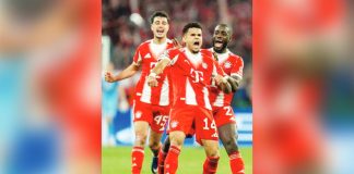 Bayern Munich’s Luis Diaz reacts after scoring a goal against Real Madrid. PHOTO COURTESY OF BAYERN MUNICH