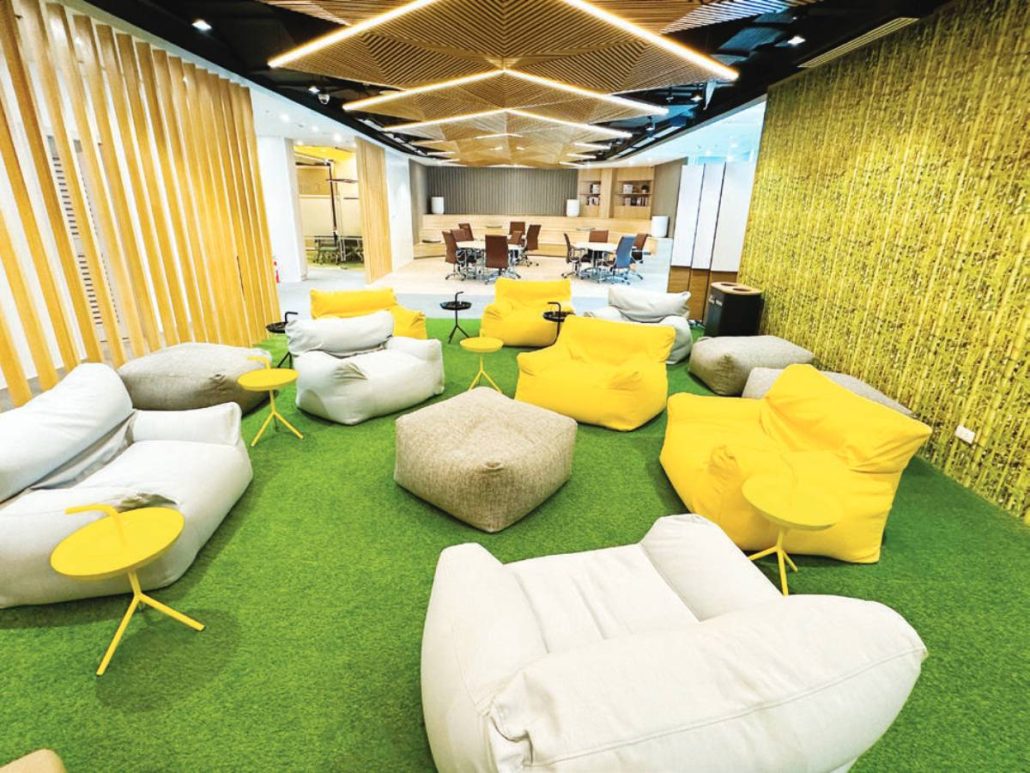 Two co-working spaces with designated breakout areas encourage creativity and collaboration among employees working in the building.