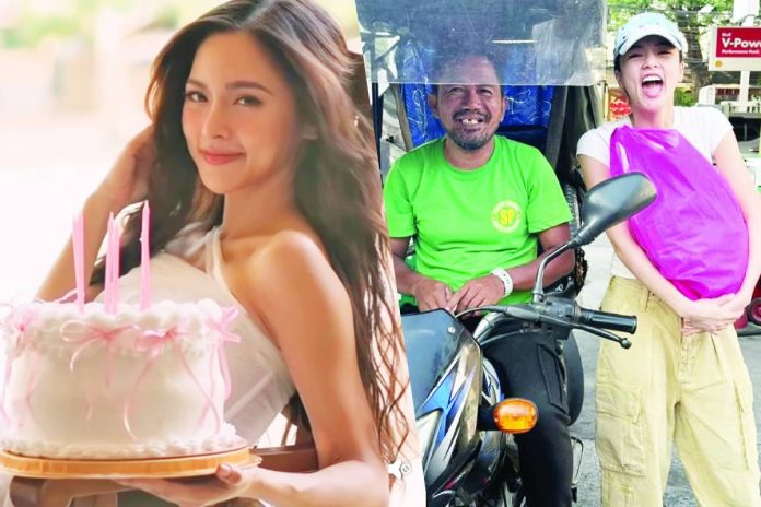 Kim Chiu distributes free gasoline, meals, and grocery packs to 600 jeepney and tricycle drivers. KIM CHIU/FB | @TEKYA.MARTIN PHOTOS