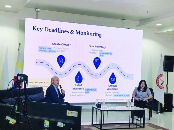 neljoy_inventory_copy_compressed_resized Regional Director Juan Jovian Ingeniero of the Department of the Interior and Local Government discusses key timelines for the mandatory inventory and turnover of barangay and Sangguniang Kabataan assets during a briefing, highlighting September and December 2026 deadlines under Memorandum Circular No. 2026-021 aimed at ensuring a smooth leadership transition ahead of the barangay and SK elections this November 2026. NELJOY GALIGAO/PN