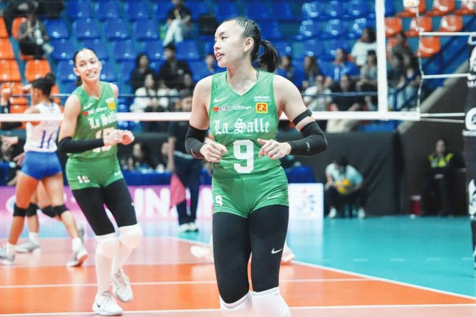 Rookie setter Eshana Nunag stepped up anew for De La Salle University Lady Spikers against Ateneo de Manila University Blue Eagles. UAAP PHOTO