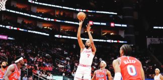 Houston Rockets’ Kevin Durant pulls up for a shot against Philadelphia 76ers. PHOTO BY IMAGN IMAGES