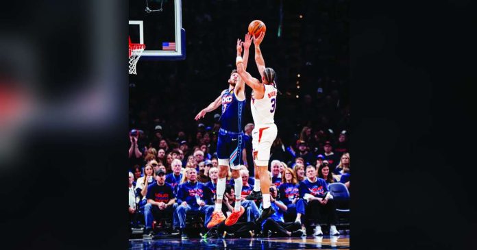 Phoenix Suns’ Dillon Brooks pulls up for a shot against the defense of Oklahoma City Thunder’s Chet Holmgren. PHOTO COURTESY OF PHOENIX SUNS