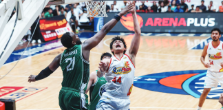 Capiznon Christian Manaytay of Rain or Shine Elasto Painters goes up for a shot against Terrafirma Dyip's Ali Mubashar. PBA PHOTO
