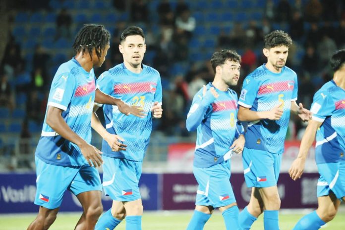 sports booters Philippine players react after settling for a 1-1 draw against Tajikistan, a result that denied them a spot in the AFC Asian Cup. PFF PHOTO