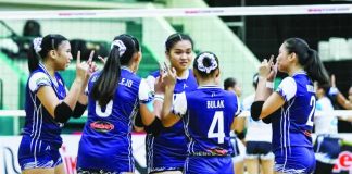 Bacolod Tay Tung High School Thunderbolts celebrate their unbeaten run heading into the SGVIL quarterfinals. PHOTO COURTESY OF SHAKEY’S GVIL