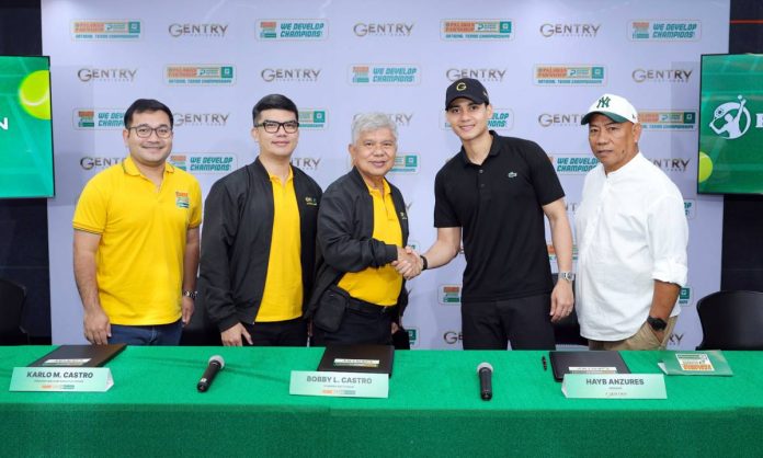 1 - Palawan Open Tennis Palawan Group Executives namely, CMO Bernard V. Kaibigan, CEO Karlo M. Castro, and Chairman and Founder Bobby M. Castro (center), joined by Hayb Anzures, and tournament director Bobby Mangunay.