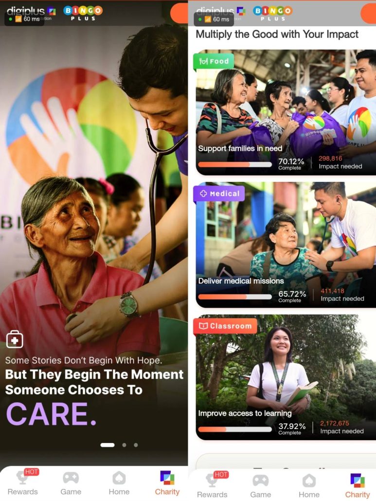 BingoPlus app users can now track charitable causes through the new Charity tab