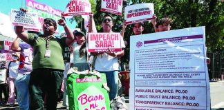 Members of the Akbayan party-list gather outside the House of Representatives on Monday, May 11, 2026, as the chamber began plenary deliberations on the impeachment complaints against Vice President Sara Duterte. Photo by Grig C. Montegrande, Philippine Daily Inquirer