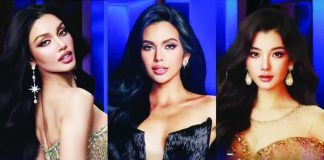 MGI All-Stars preliminary hosts (from left) Veena Singh, CJ Opiaza, and Zhao Na. SCREENGRABS FROM MISS GRAND INTERNATIONAL