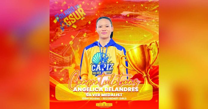Capisnon medalists_compressed_superimposed Capisnon student-athlete Angelica Belandres proudly displays the silver medal she won in the Secondary Girls 100-meter hurdles at the Palarong Pambansa Tu Agsur 2026 in Agusan del Sur on May 25, 2026. CAPIZ PROV'L GOV'T COMMUNICATIONS GROUP PHOTO