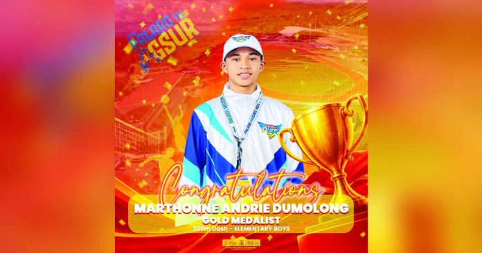 Marthonne Andrie Dumolong of Maayon, Capiz bagged the gold medal in the Elementary Boys 200-meter dash event at the 2026 Palarong Pambansa in Agusan del Sur. CAPIZ PROV’L GOV’T COMMUNICATIONS GROUP
