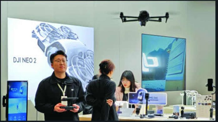 A drone store employee tests a drone in Yantai, Shandong, China. The Chinese government has gradually tightened regulations on drones in recent years, with authorities citing public safety concerns. CFOTO/FUTURE PUBLISHING VIA GETTY IMAGES