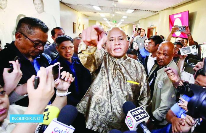 Disarm_Bato_copy_compressed_resized According to the National Bureau of Investigation, Sen. Ronald “Bato” Dela Rosa’s registered firearms include semi-automatic and select-fire rifles, UZI submachine gun variants, high-powered .338 caliber rifles, combat-grade shotguns, and several handguns. JESUS ORBETA, INQUIRER.NET PHOTO