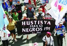 TROUBLING CIRCUMSTANCES: Group raises more questions over Negros Occ. killings NEGROS KILLINGS. Marchers participating in the May Day protest in Manila carry a large banner demanding justice for 19 people killed in Toboso, Negros Occidental, during a military operation against New People’s Army rebels. PHOTO FROM NIÑO JESUS ORBETA